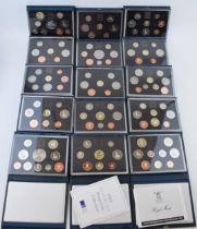 A collection of Royal Mint cased proof sets to include 1989, 1992, 1983, 1995, 1984, 1988, 1987,