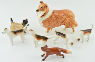 Beswick to include four foxhounds, a fox, a rough collie and another dog (7). In good condition with