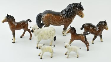 Beswick to include a Shetland pony, a Shetland foal, a sheep, two lambs and others (Qty). In good