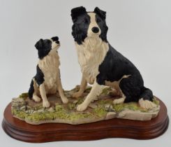 Border Fine Arts Border Collies tableau The Understudy L150 on wooden base, 32cm wide. In good