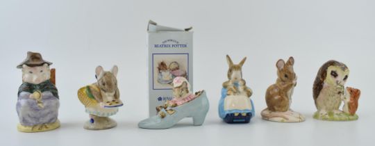 Beswick Beatrix Potter figures to include Old Mr Brown together with Royal Albert The Old Woman