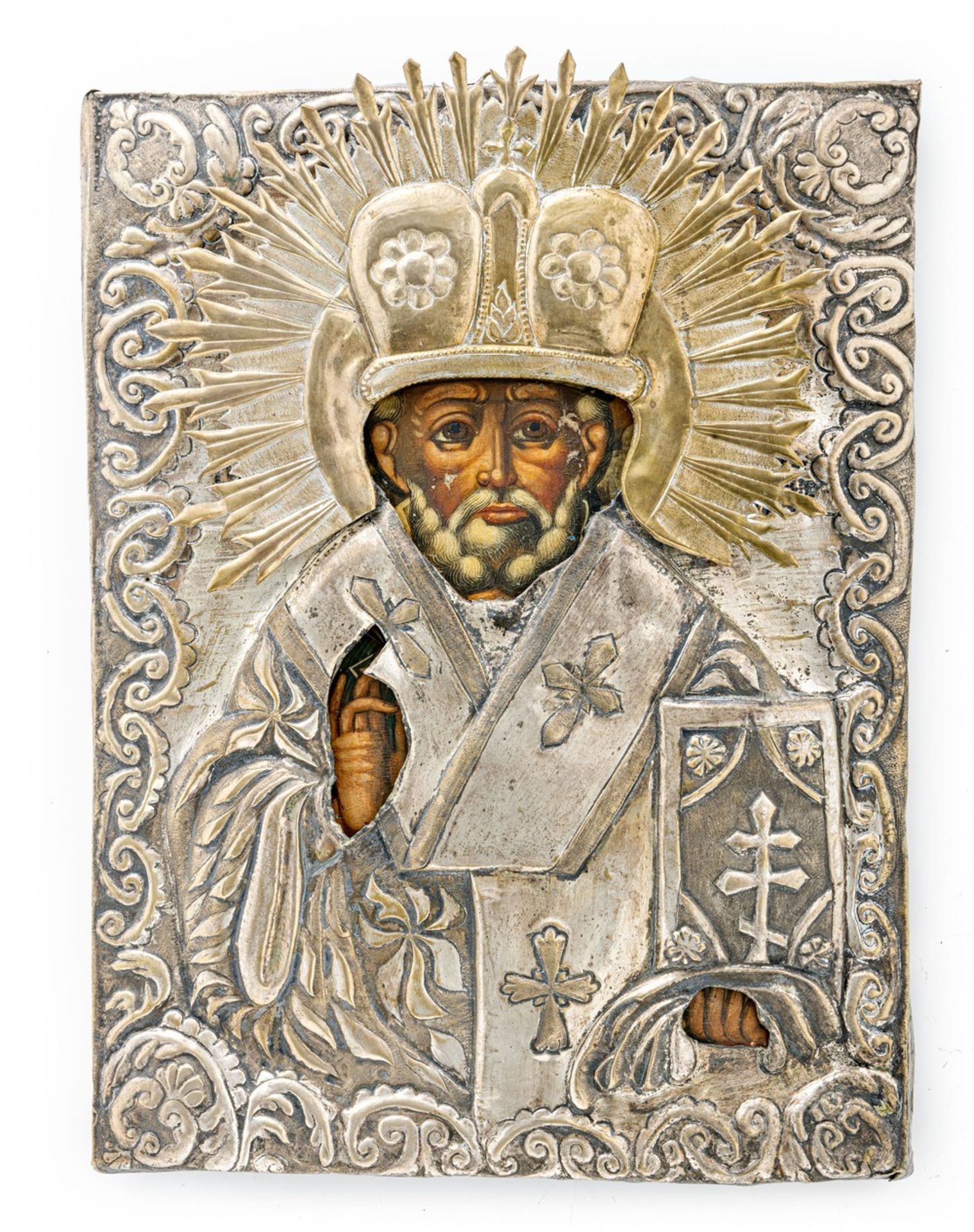 Heiliger Nikolaus mit geschlossenem Evangelienbuch Russland