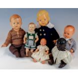 Sechs Zelluloid-Puppen um 1920/50