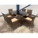 RRP Â£749 - NEW BROWN DINING SET WITH FOUR CHAIRS - LUXURY BLACK GLASS TOPPED DINING TABLE AND METAL