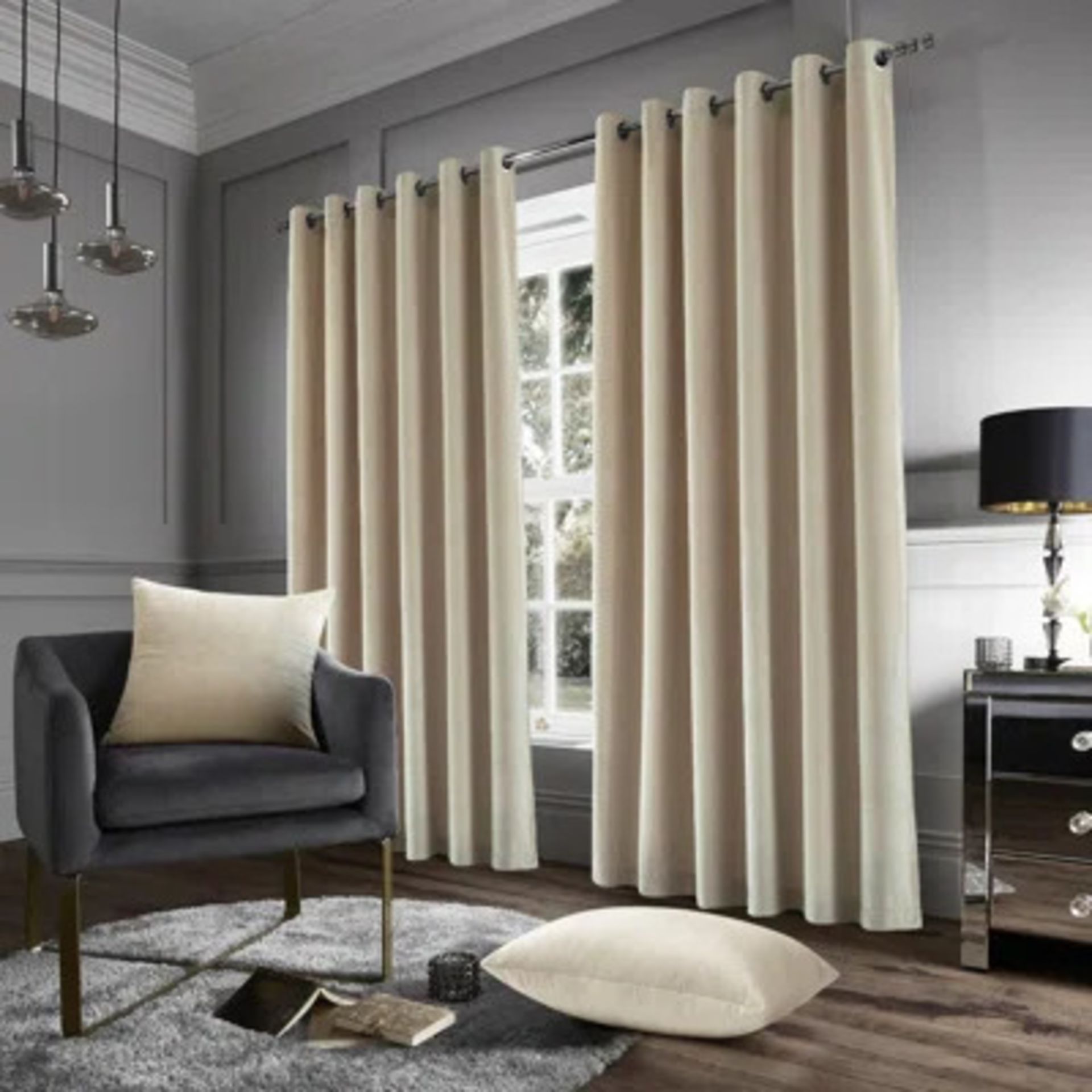 RRP £35.99 - Crushed Velvet Eyelet Sheer Curtains Colour: Beige, Panel Size: Width 168 x Drop 183