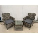 RRP £199 - NEW GREY BISTRO SET. TABLE 40 X 40 X 45CM, CHAIR 52 X 56 X 83CM