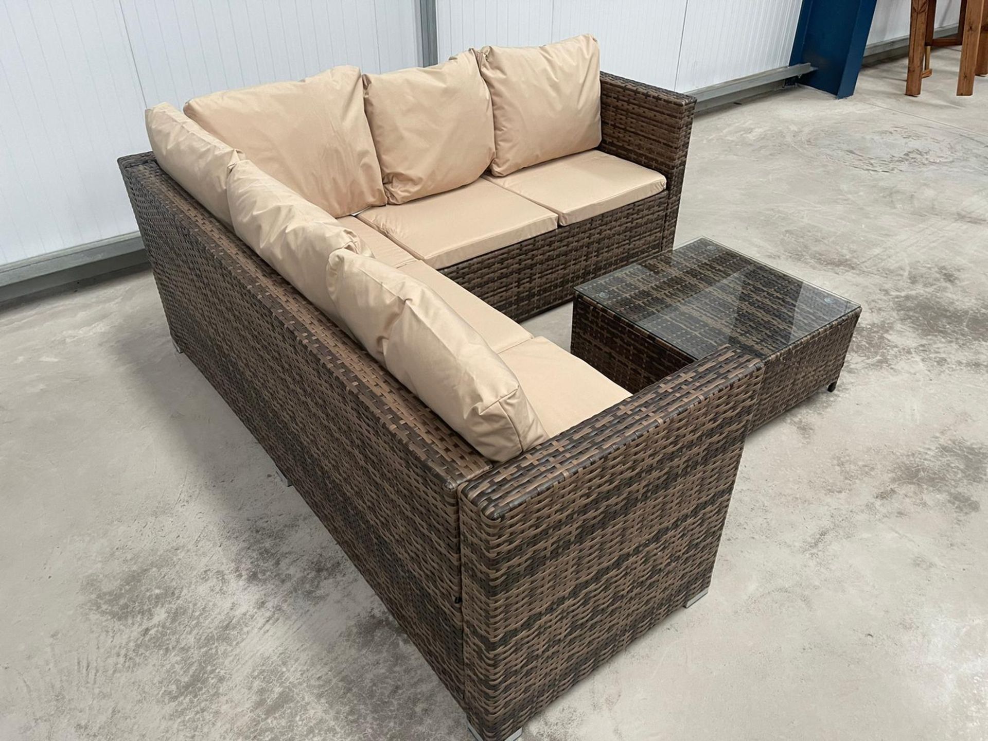 RRP £699 - NEW BROWN SIX SEATER CORNER SOFA WITH GLASS TOPPED COFFEE TABLE - Image 3 of 5