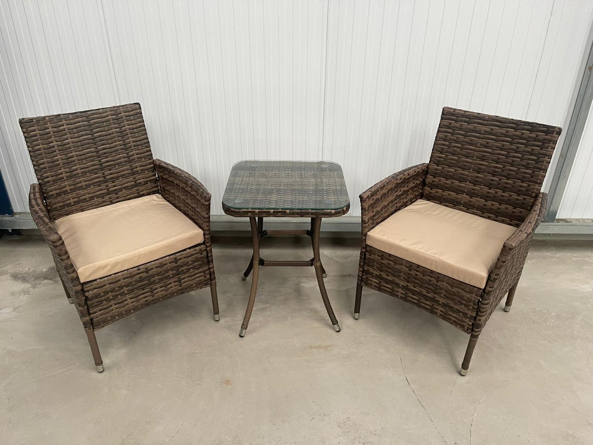 RRP £229 - NEW BROWN BISTRO SET WITH TALL TABLE. TABLE 46 X 46 X 62CM, CHAIR 51 X 60 X 83XM