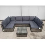 RRP £899 - NEW GREY U-SHAPED MODULAR SOFA WITH GLASS TOPPED COFFEE TABLE. VERY VERSITILE SET THAT