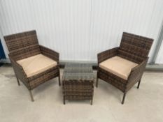 RRP £199 - NEW BROWN BISTRO SET. TABLE 40 X 40 X 45CM, CHAIR 52 X 56 X 83CM