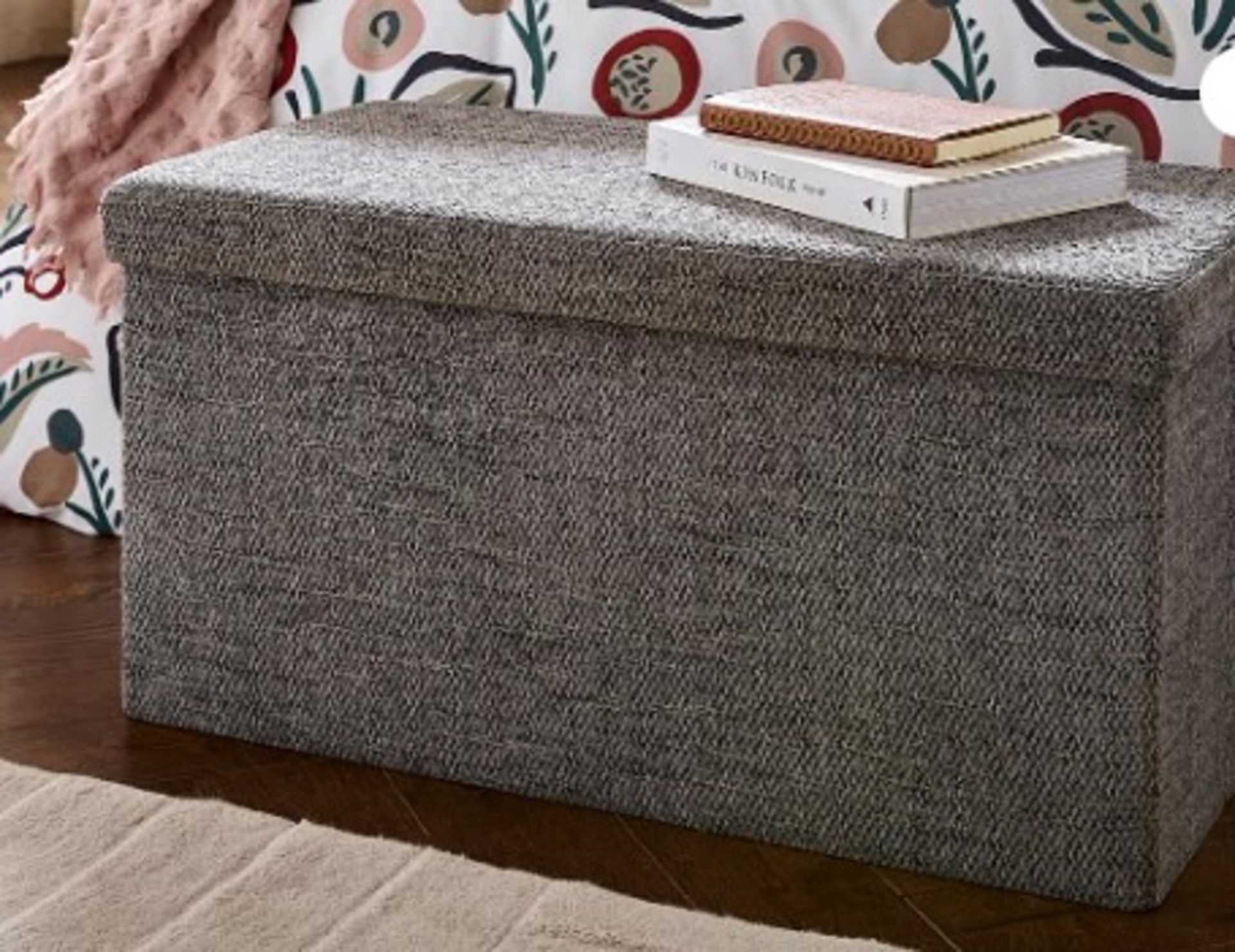 RRP £40 - Gray & Osbourn No.1 Chenille Foldable Storage Ottoman YK9132