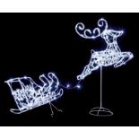 RRP £88 -White Pre-lit Reindeer & Sleigh Outdoor Christmas Garden Lights Decoration DN6572