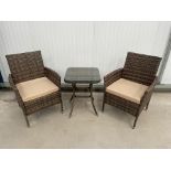 RRP £229 - NEW BROWN BISTRO SET WITH TALL TABLE. TABLE 46 X 46 X 62CM, CHAIR 51 X 60 X 83XM