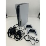PLAY STATION 5 WITH POWER CABLES & X 2 CONTROLLERS - POWERS ON BUT WE HAVE NOT TESTED FULLY TESTED