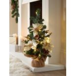 RRP £19.99 - 24 Inch Poinsettia Lit Table Top Christmas Tree - Gold VIPUA