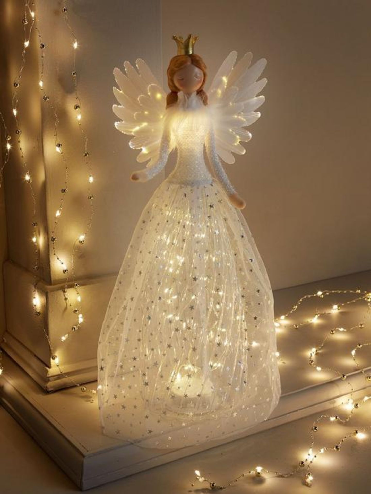 RRP £29.99 - 50 cm White Angel with Light Up Dress Christmas Decoration Q9MLP