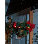 RRP £29.99 - Pre Lit Poinsettia Christmas Hanging Basket - Red VIPXI
