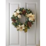 RRP £19.99 - Poinsettia Pre Lit Christmas Wreath - Gold VIPV9
