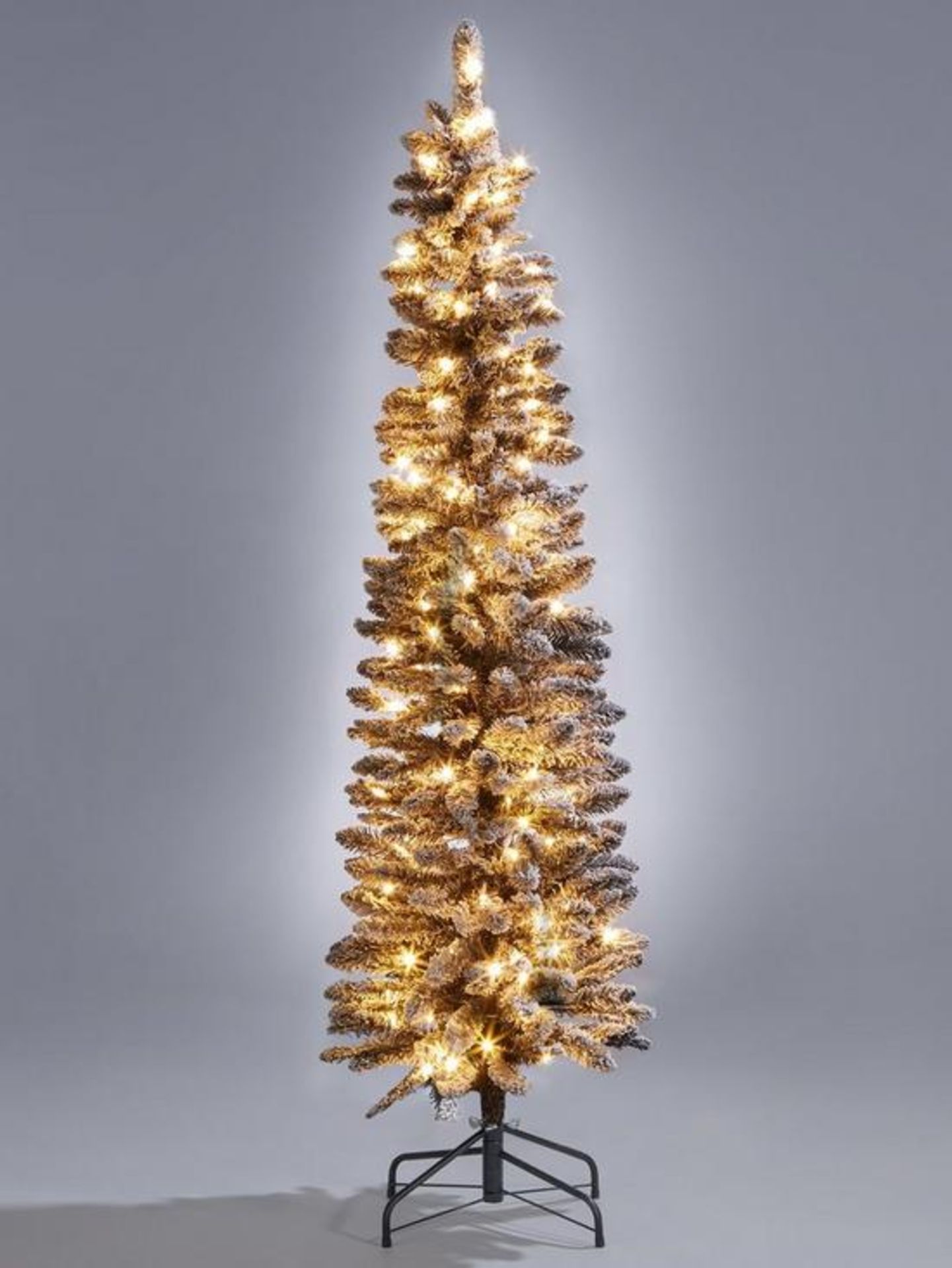 RRP £85.99 - 6ft Pre-Lit Flocked Pencil Christmas Tree in Black RQP3H