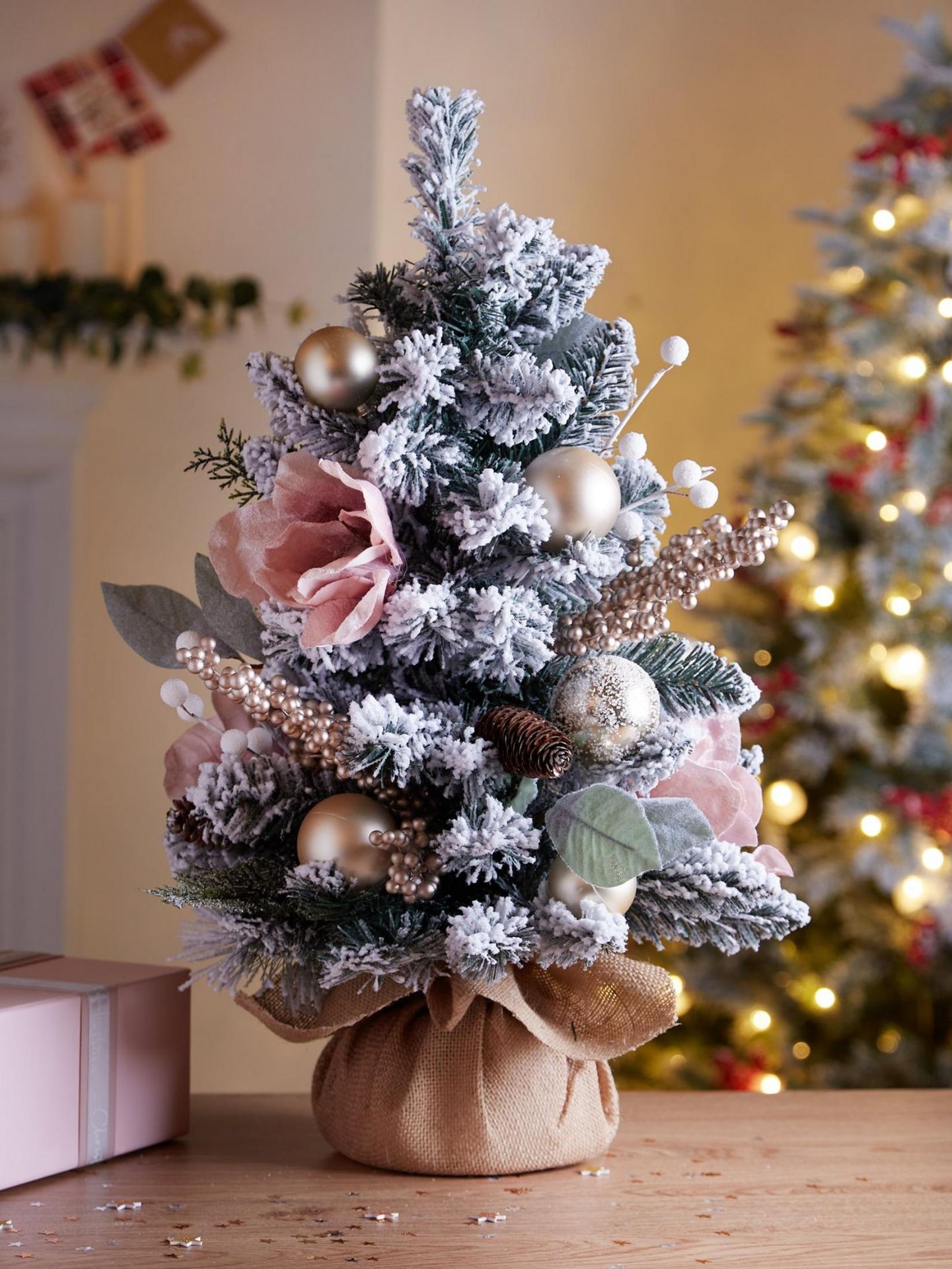 RRP £29.99 - Frosted Rose Table Top Tree UVYNE