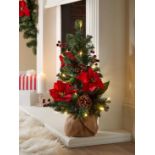 RRP £19.99 - 24 Inch Poinsettia Table Top Pre Lit Christmas Tree VIPV6