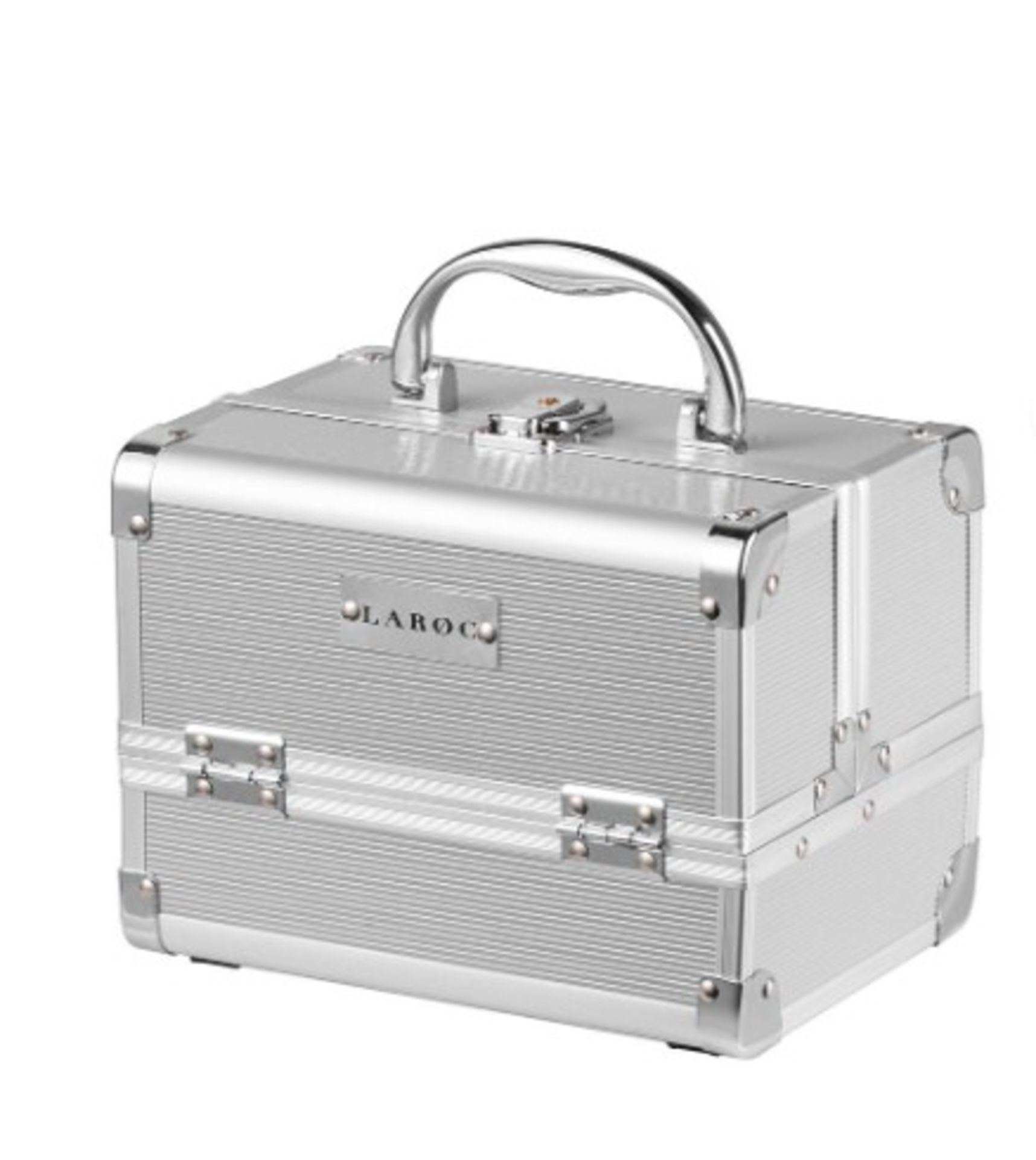 RRP £22.00 - LaRoc Small Aluminium Makeup Case with Mirror - Silver