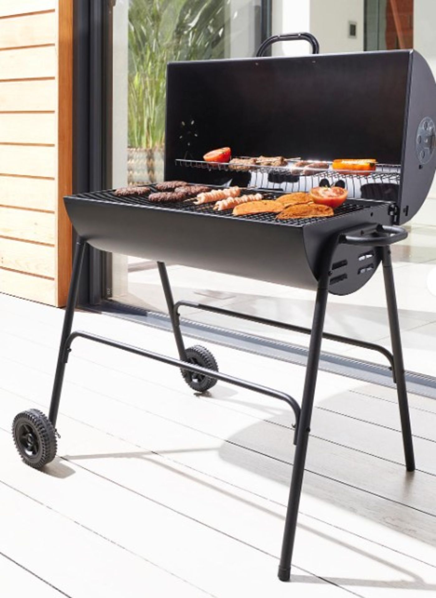 RRP £89.99 - Oil Drum Charcoal BBQ Grill Outdoor Garden Patio Cooking Black