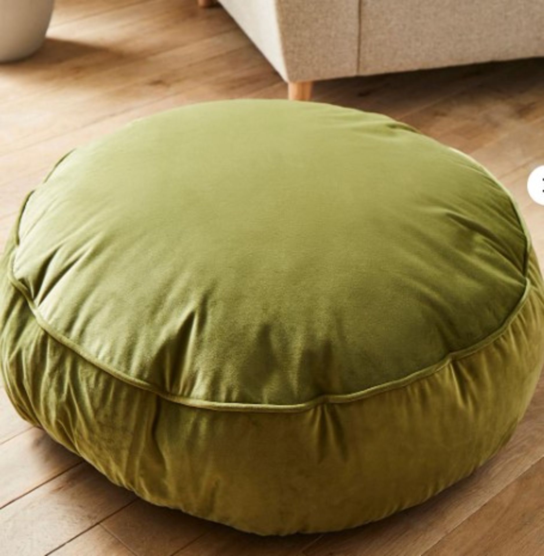 RRP £40.00 - Opulence Round Floor Cushion Olive Green