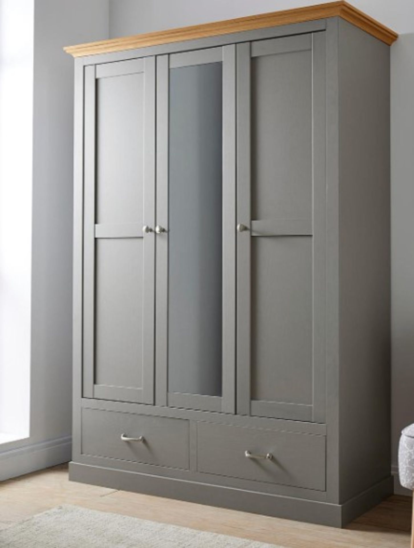 RRP £499.00 - Julipa Ashford 3 Door 2 Drawer Wardrobe with Mirror