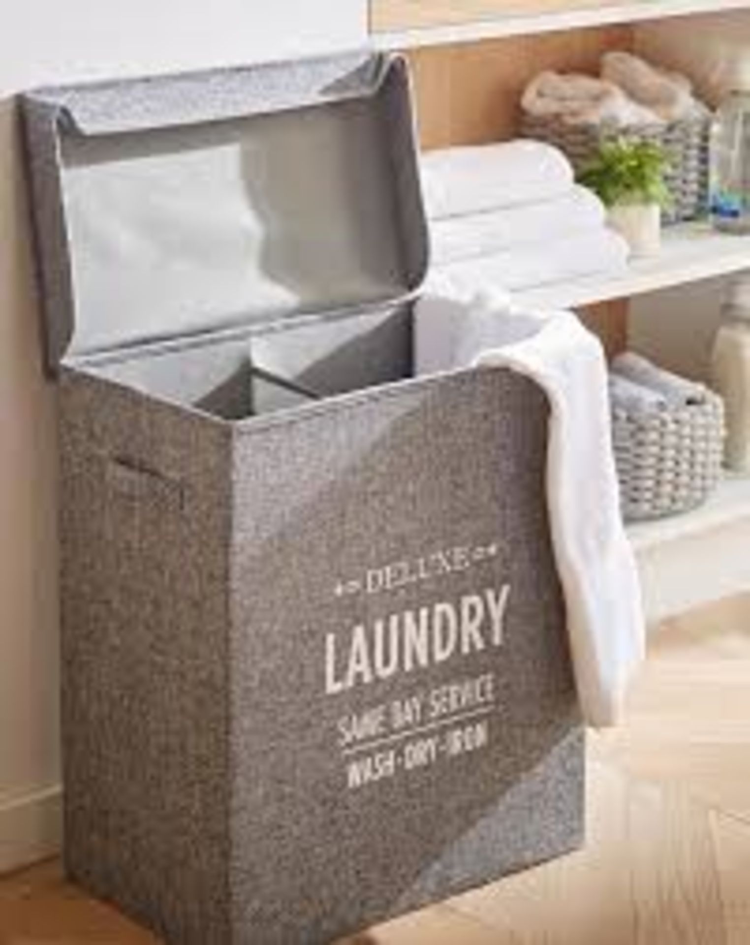 RRP £32.00 - Grey Laundry Split Sorter Hamper