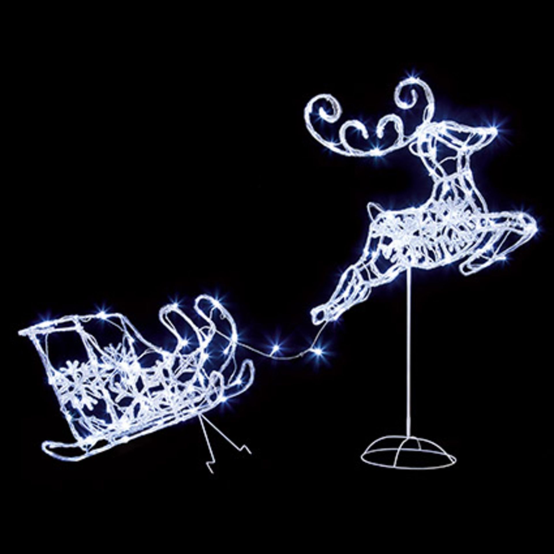 RRP £88 -White Pre-lit Reindeer & Sleigh Outdoor Christmas Garden Lights Decoration DN6572
