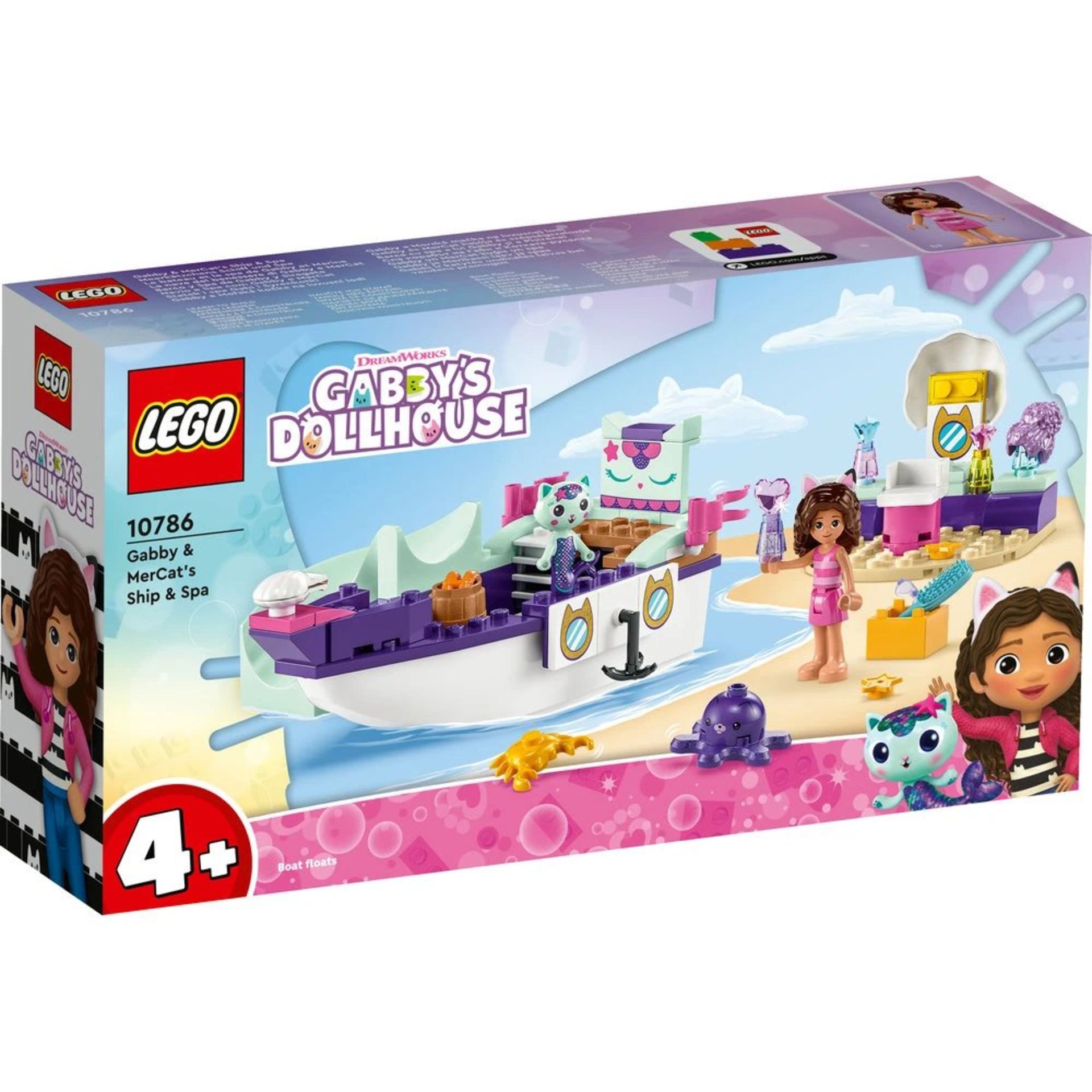 RRP £18.99 - LEGO Gabby’s Dollhouse – Gabby & MerCat’s Ship & Spa 10786 Building Toy Set (88