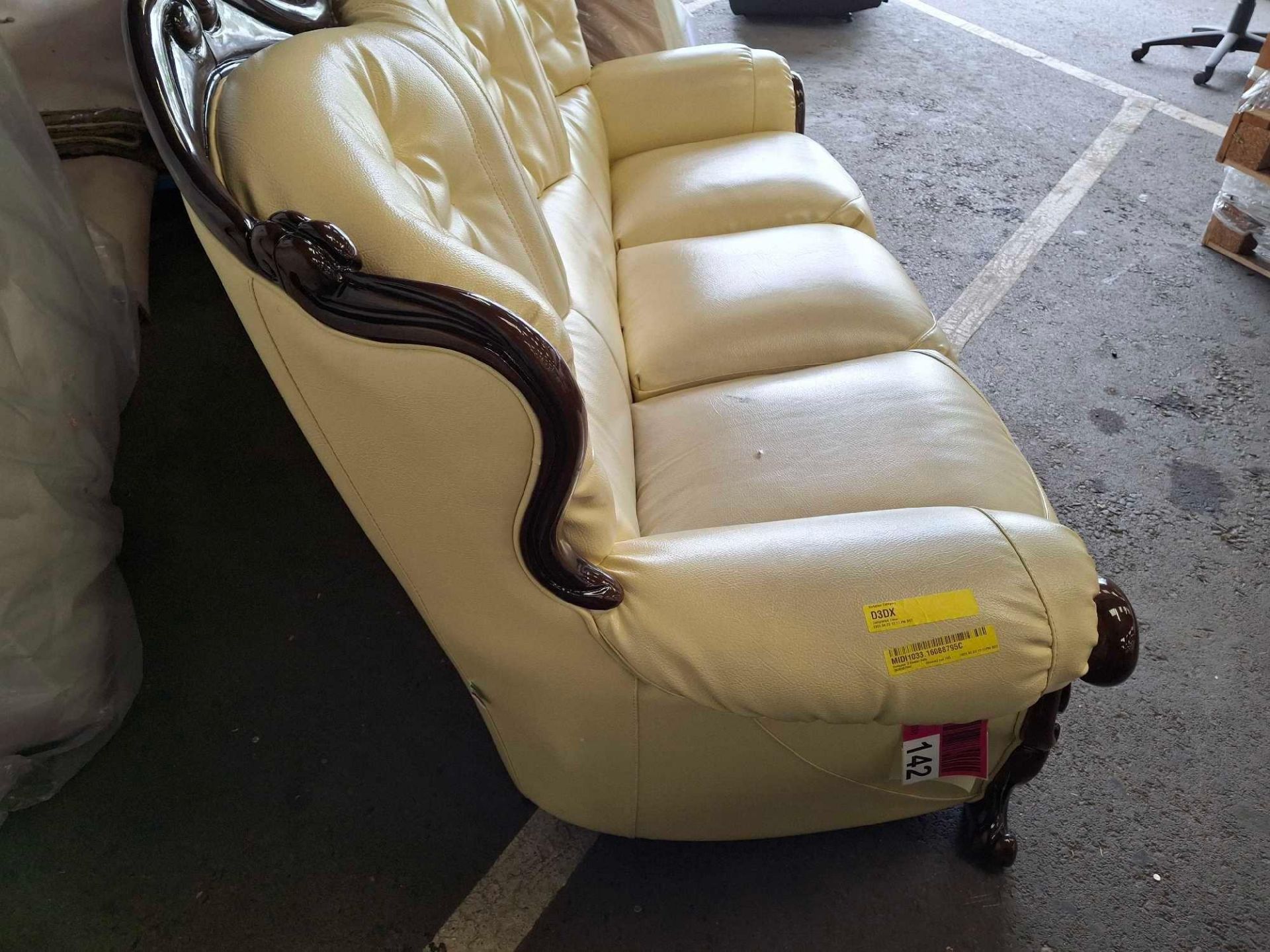 Cream Dodgson Faux Leather Sofa discoloured in places - Image 5 of 5