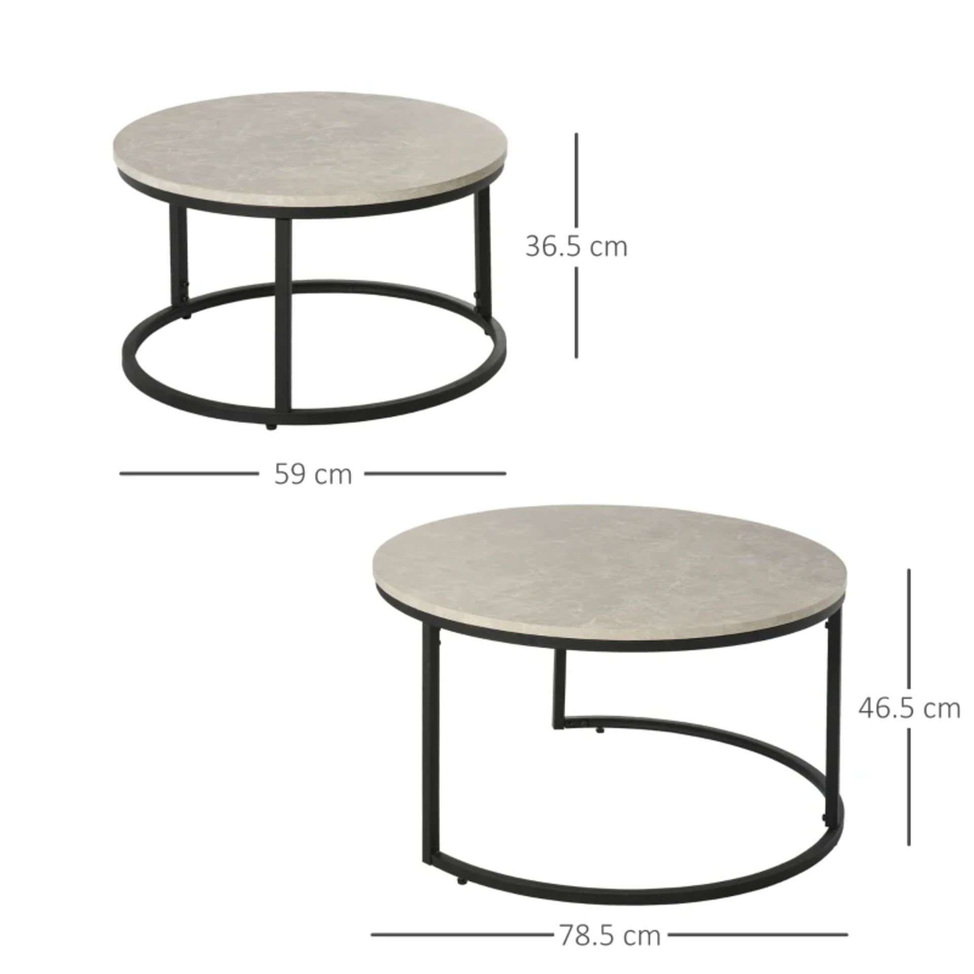 RRP £109.99 - HOMCOM Two-Piece Steel Frame Nesting Coffee Tables 46.5 x 78.5 x 78.5cm - Image 2 of 3