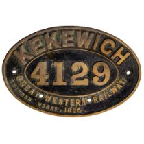 GWR Brass Combine Worksplate Kekewich 4129 4-4-0 Bulldog Class