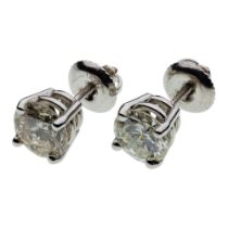 14k White Gold and Diamond Stud Pierced Earrings