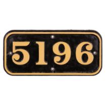 GWR Cast Iron Cabside Numberplate 5196 ex 5101 Class 2-6-2T