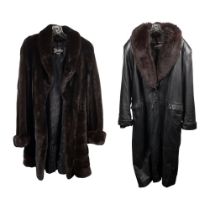 Leather Coat with Mink Lining and Fox Collar