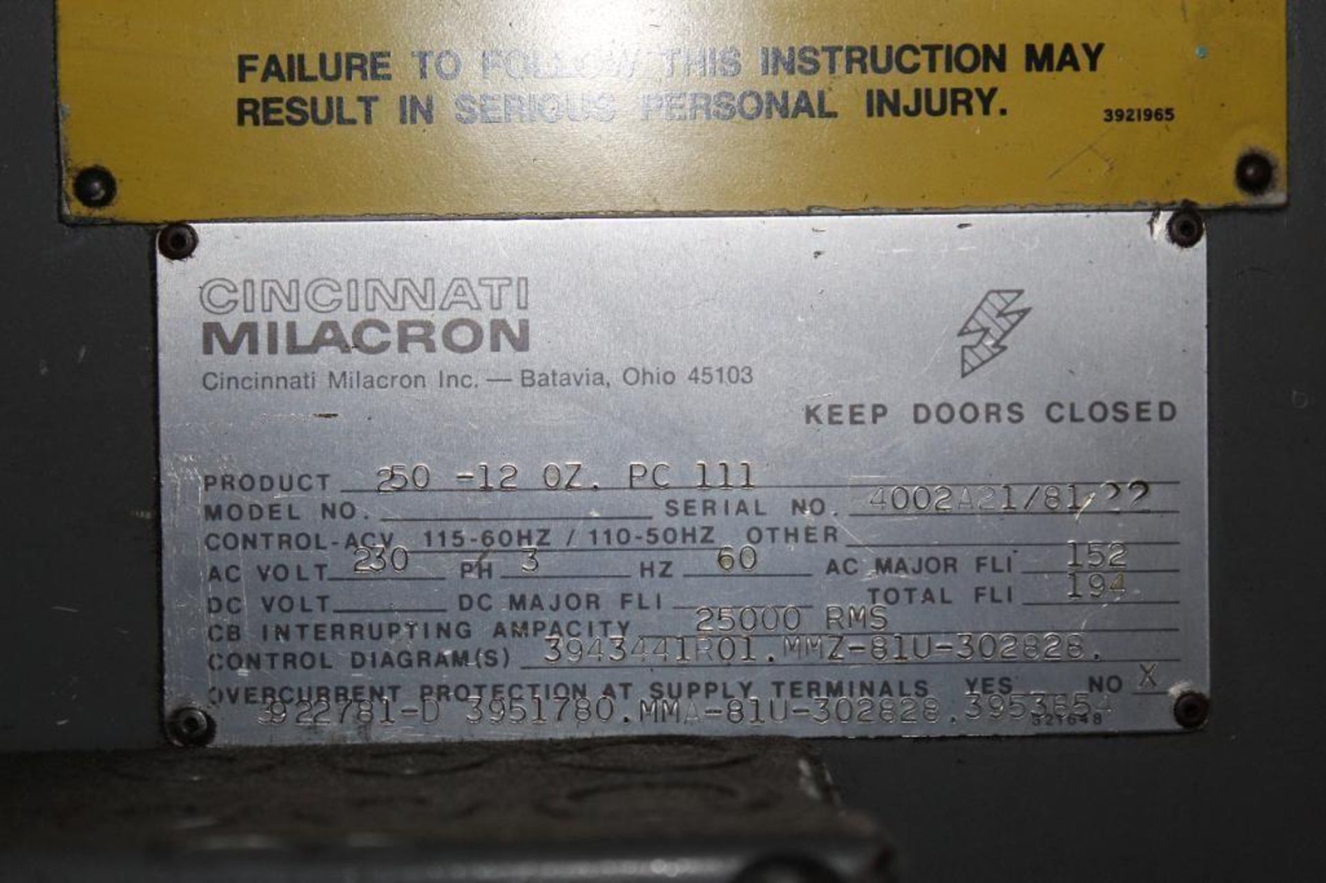 Cincinnati Milicron Model 250-12OZPC111 250-Ton Injection Mold Machine Press - Image 11 of 21