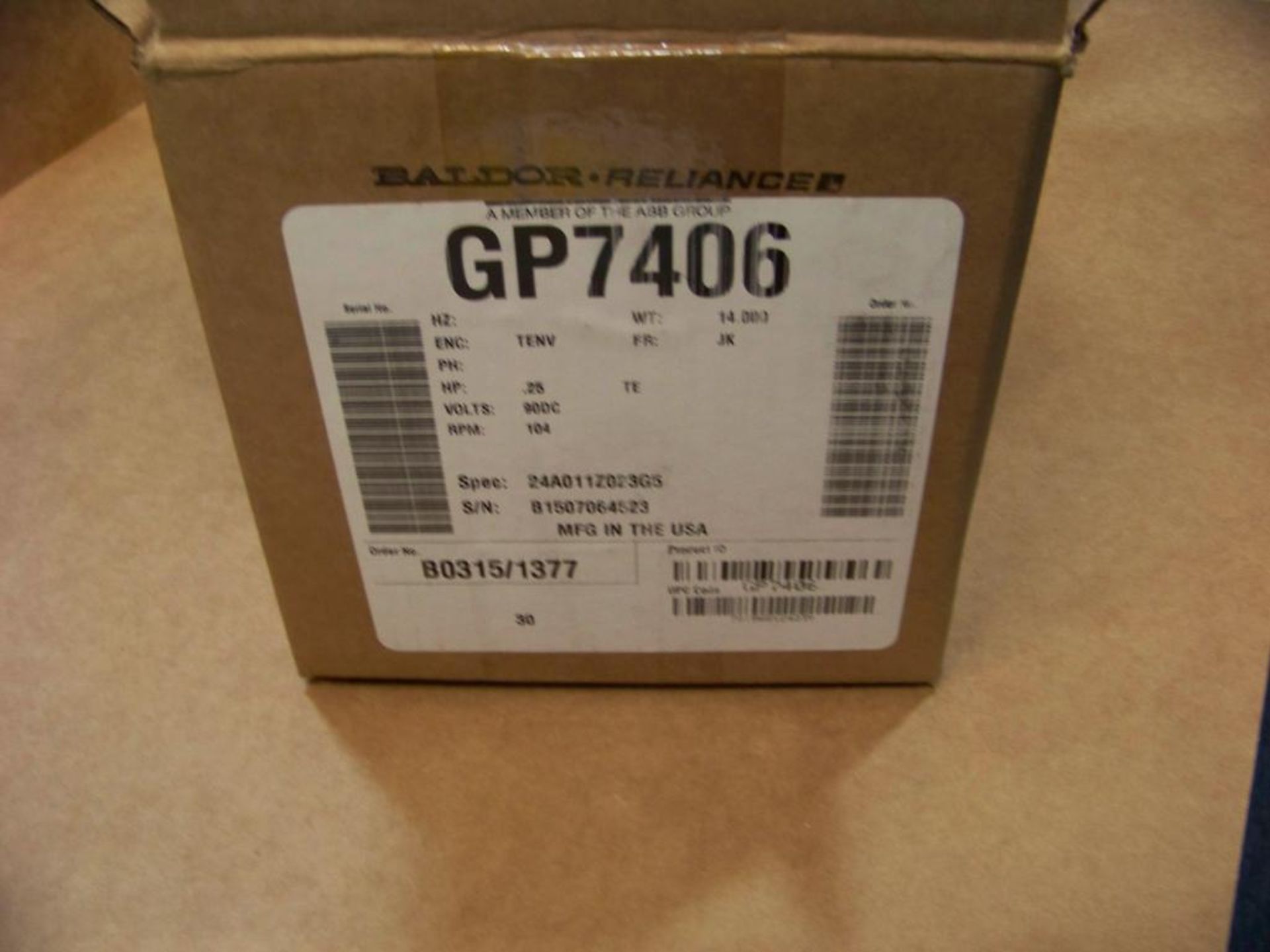 1 ABB BALDOR GP7406 RIGHT ANGLE GEAR MOTOR, NEW IN BOX - Image 2 of 3