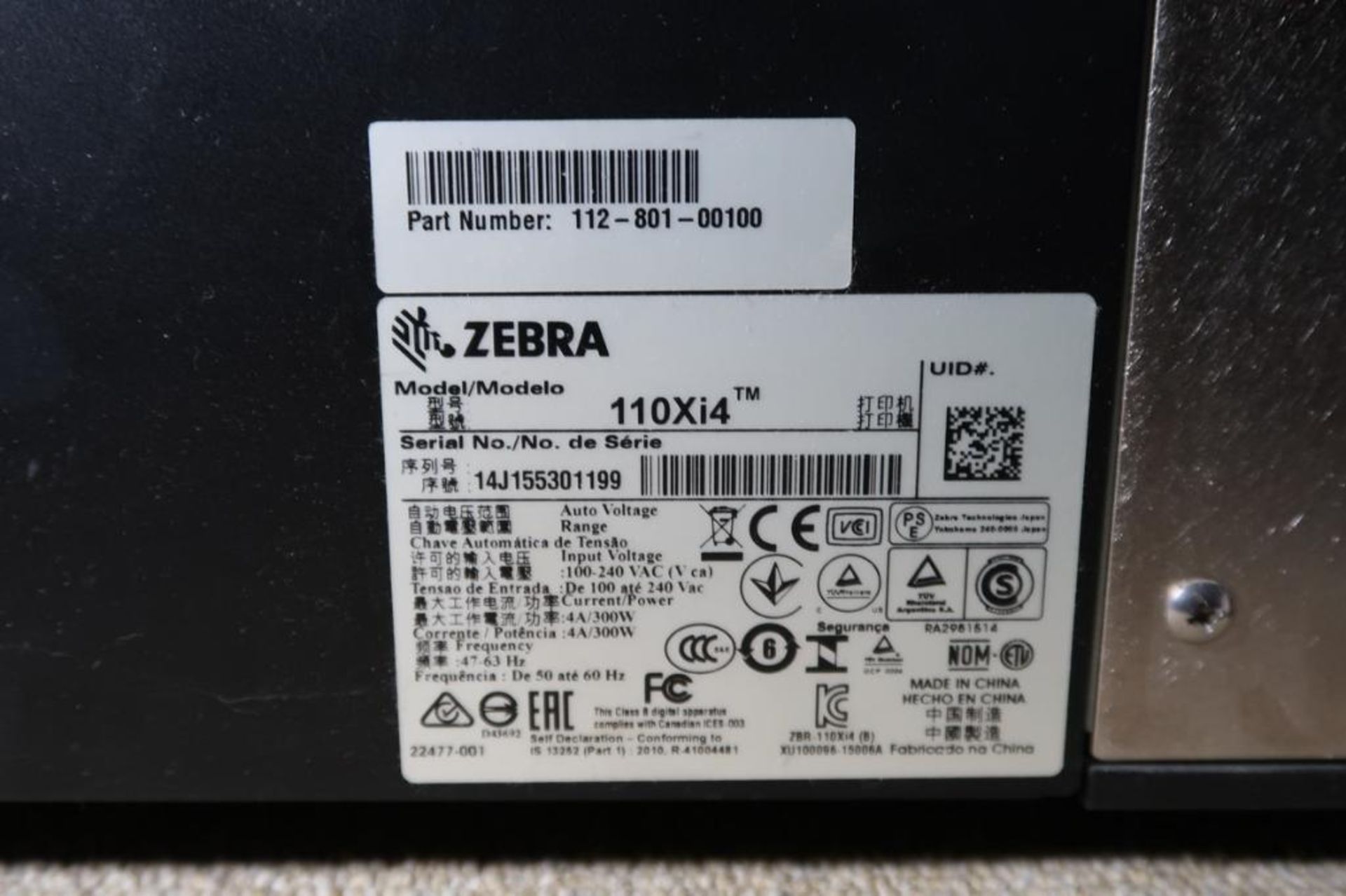 Zebra mdl. 110Xi4 Thermal Label Printer - Image 2 of 2