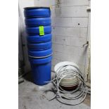 Lot of (7) Plastic Barrels with Lids and Clamps