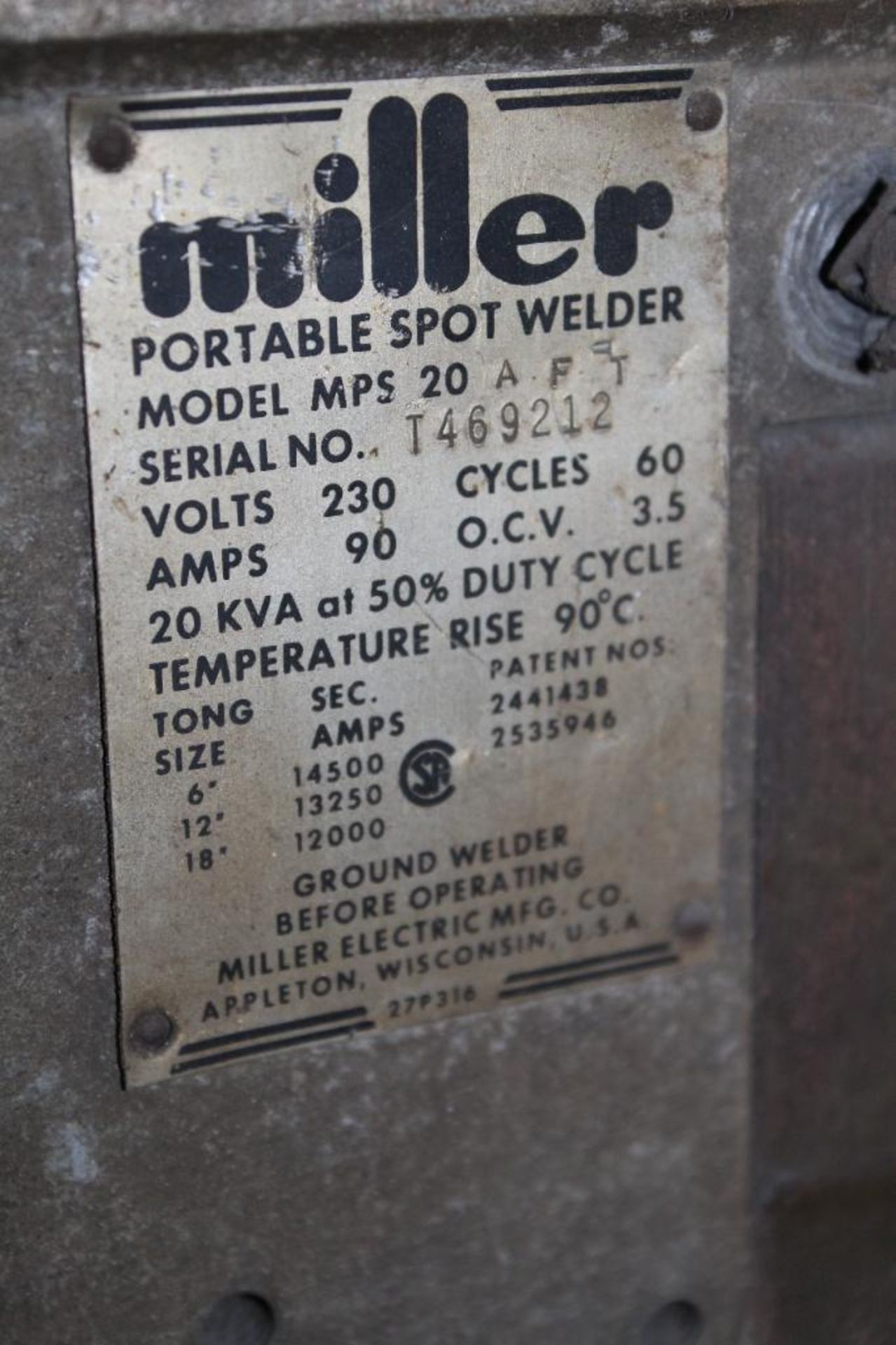 Portable Miller Spot Welder Model MDS 20 AFT - Image 2 of 8