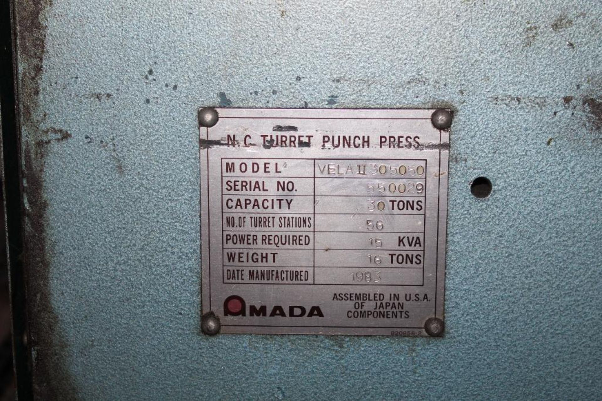 1983 Amada Vela II 30 Ton CNC Punch Press 305050 W/ Amada Fanuc-O System 6M CNC Control - Image 16 of 25