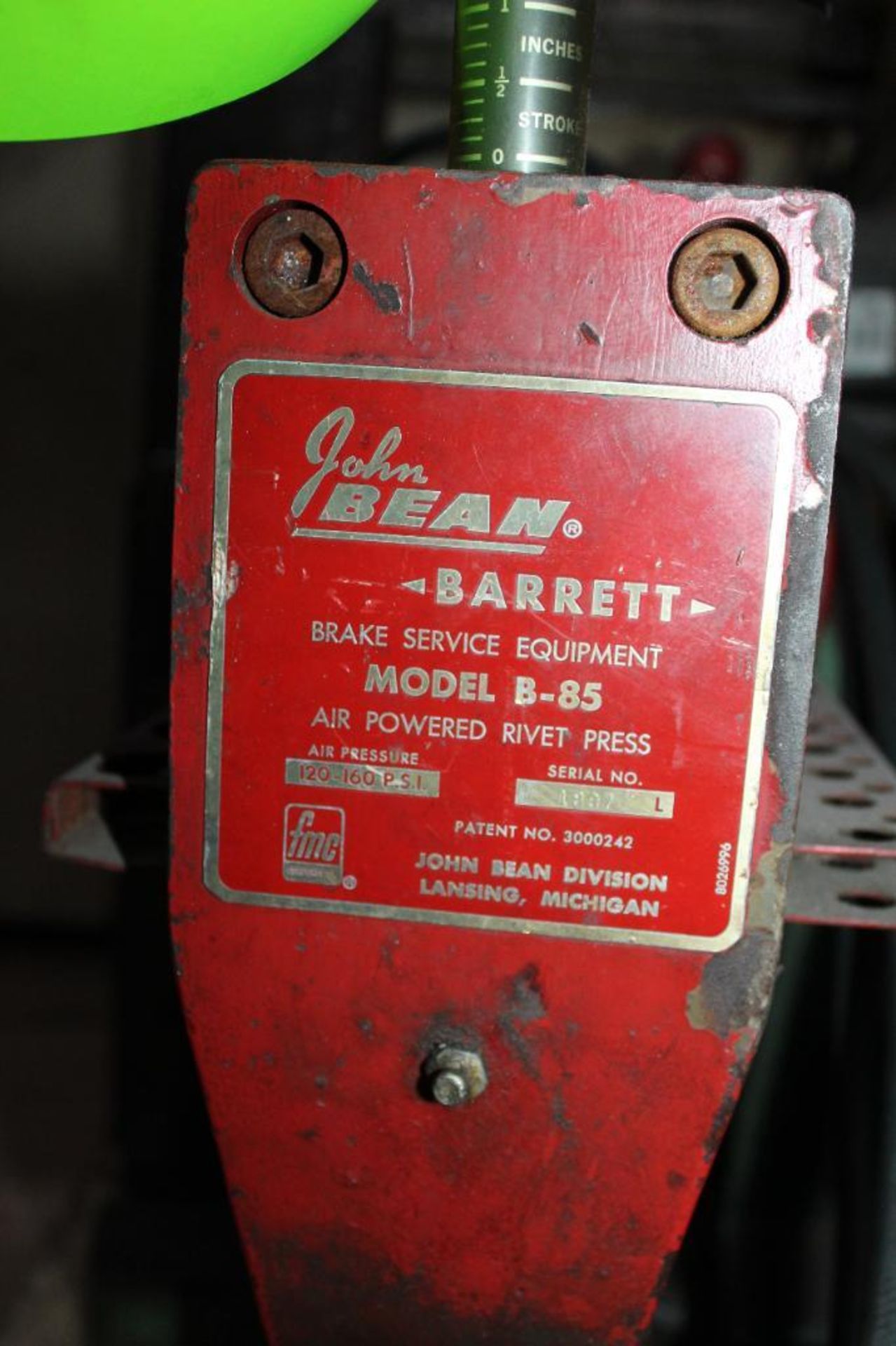 John Bean Barrett Break Service Equipment Model 13-85 Air Powered Rivet Press - Image 4 of 6