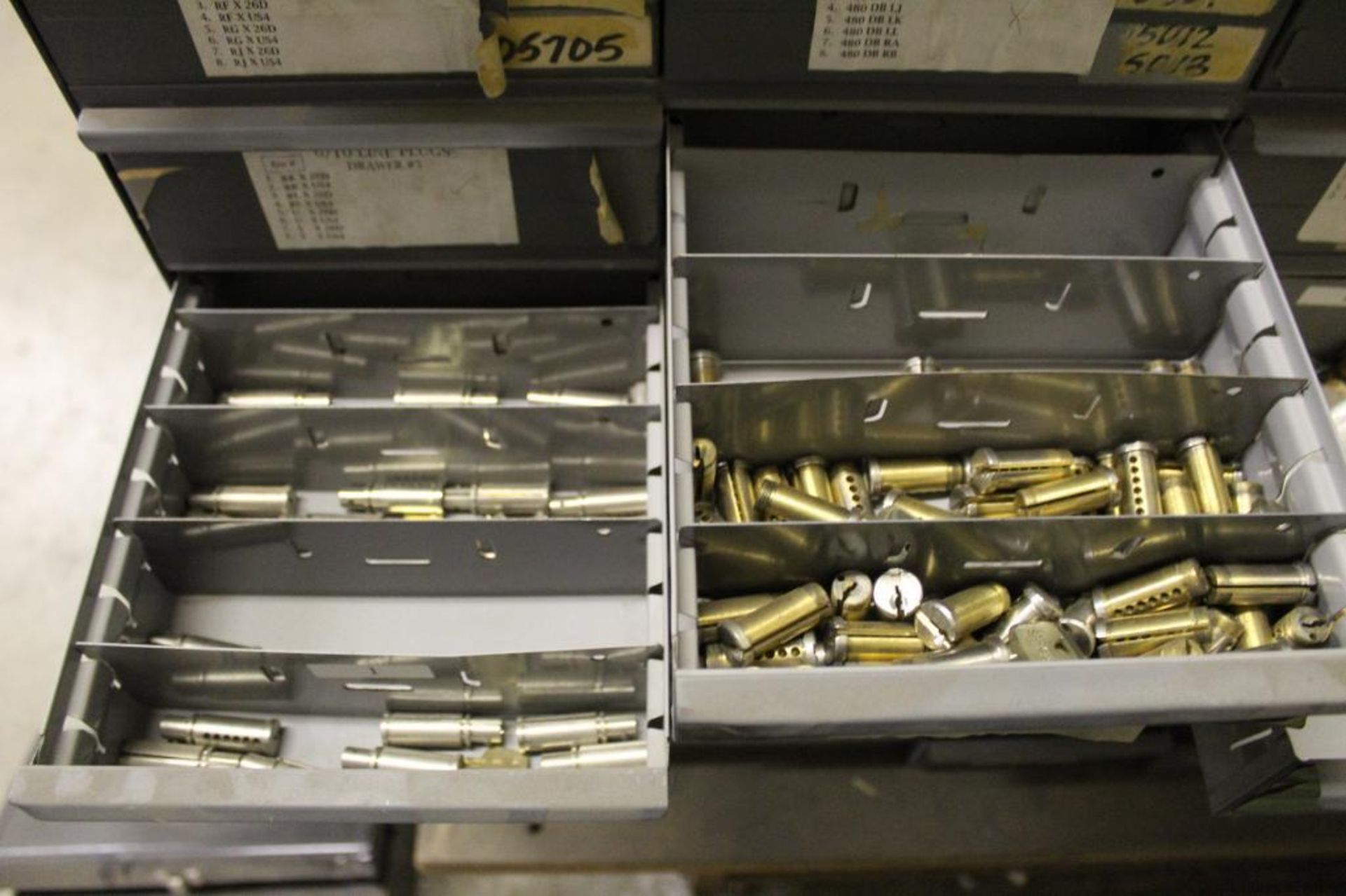 48-Drawer Organizer with Assorted Plugs, Cylinders, Mortise Cylinders, Cams and Shells. - Image 17 of 20