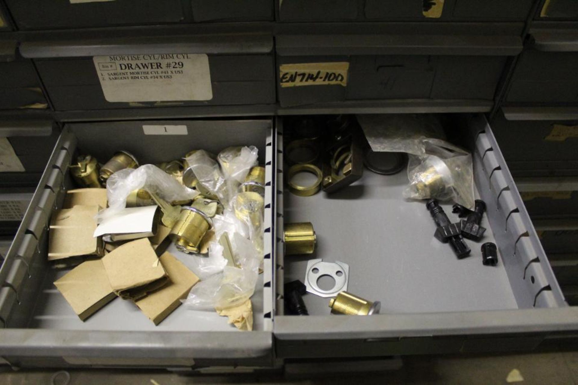 48-Drawer Organizer with Assorted Plugs, Cylinders, Mortise Cylinders, Cams and Shells. - Image 16 of 20