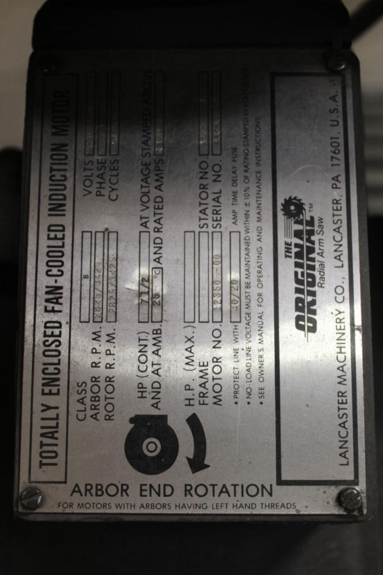 The Original Radial Arm Saw 7 1/2HP Arbor RPM-2825/3425 - Image 10 of 15