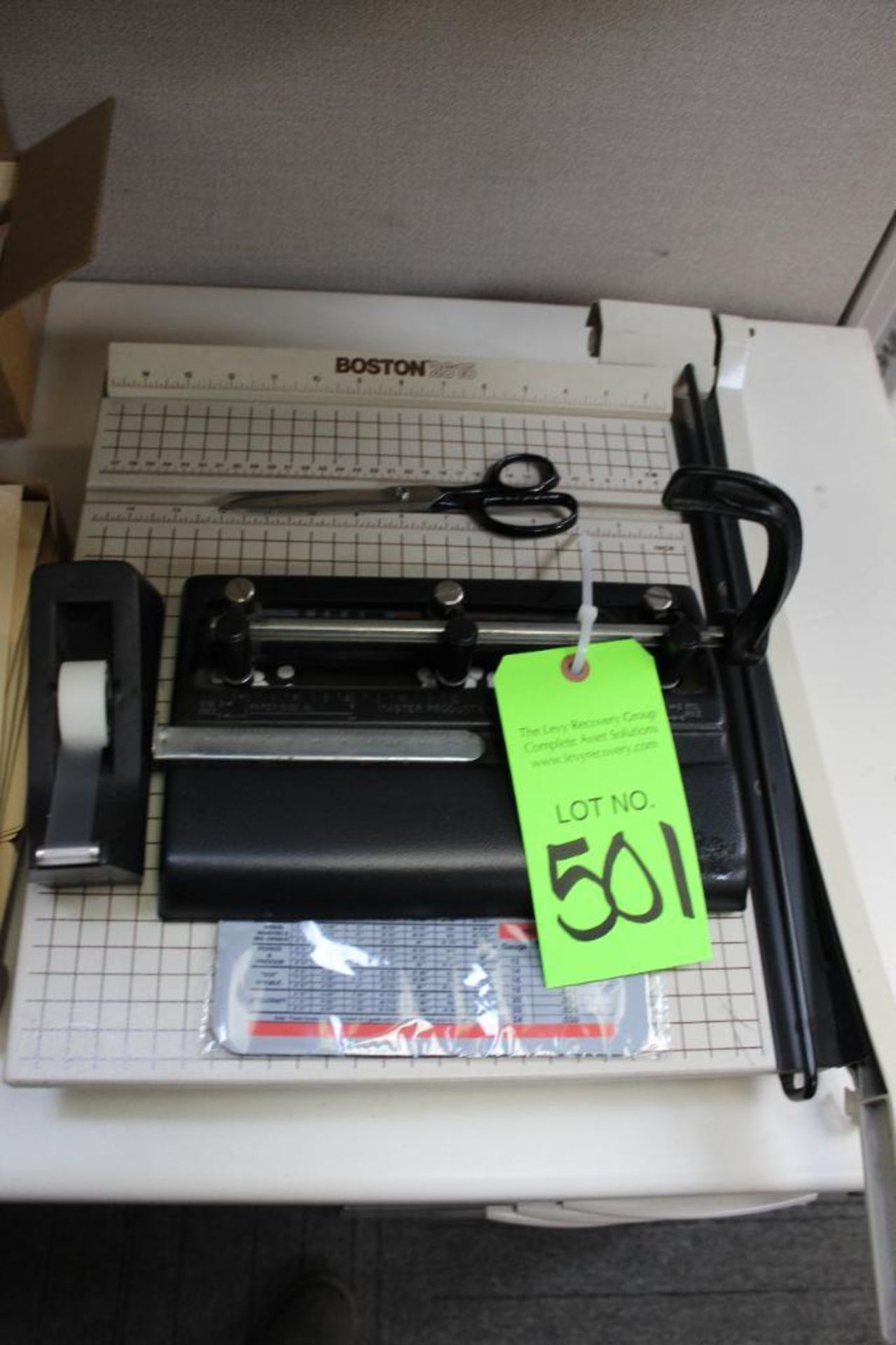Lot of Office Supplies to Include Boston 2615 Paper Cutter and Hole Punch