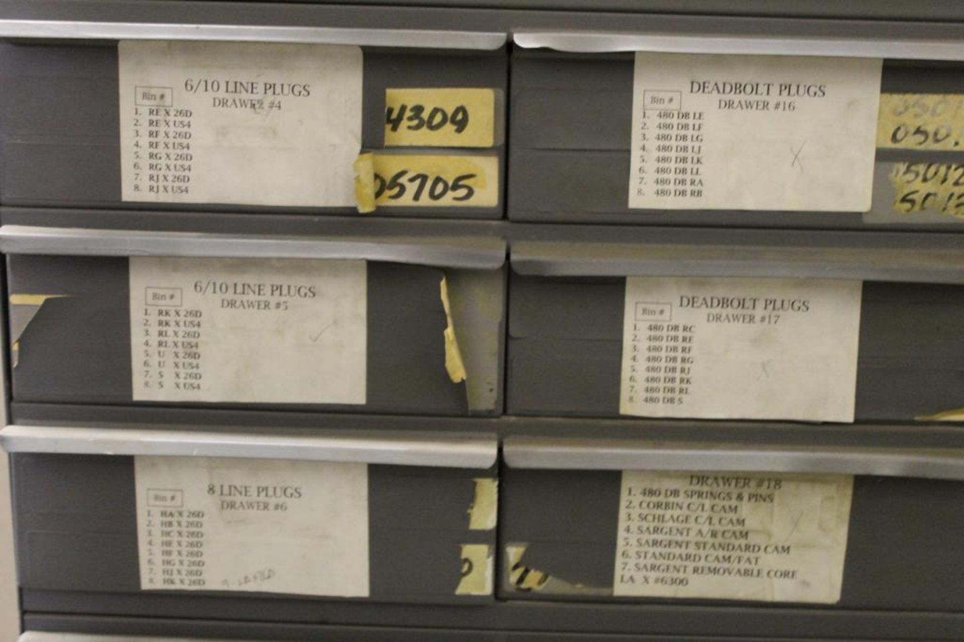 48-Drawer Organizer with Assorted Plugs, Cylinders, Mortise Cylinders, Cams and Shells. - Image 8 of 20